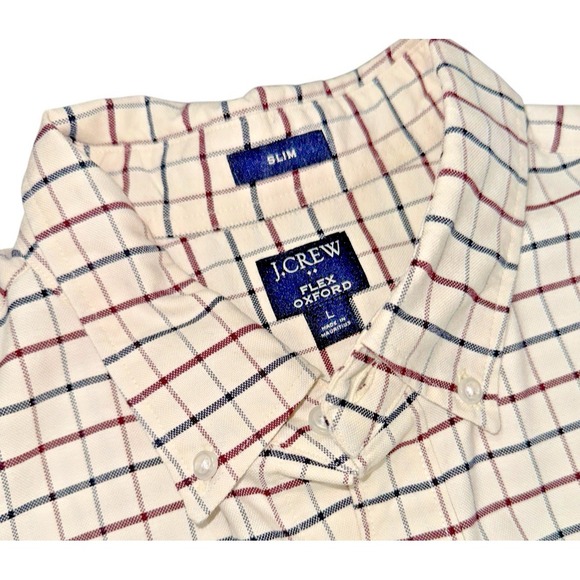 J. Crew Shirt Flex‎ Oxford MENS LARGE SLIM PRE-OWNED CHECK 100% COTTON OFF-WHITE - Picture 3 of 9
